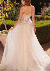 Miranda | Stunning Champagne Sweetheart Neck Corset Flower Prom Dress - Champagne Floral - PromDressClub